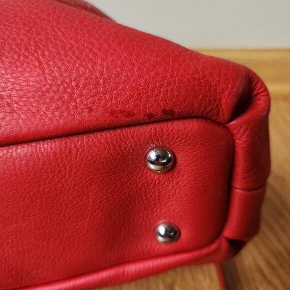 B. Makowsky Lipstick Red Textured Leather Shoulder Bag Adjustable Strap Purse - Picture 8 of 14